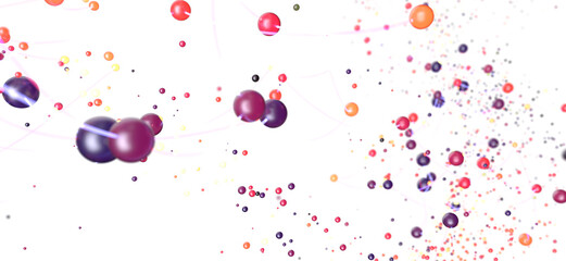 Vibrant spheres connected, network visualization, abstract background.