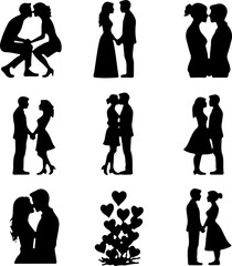  Black & White Couple with Heart – Romantic Silhouette | Premium Vector Art