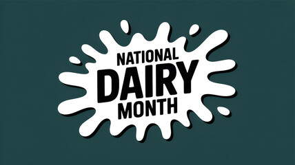 National dairy month illustration featuring a stylized milk splash and bold typography on a teal background
