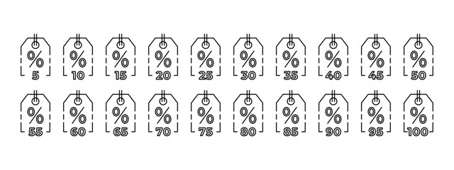 20 Monoline Discount Tag Icons – Minimal Vector Set for Sales, Promotions, and E-commerce