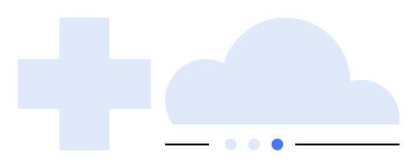 Blue cloud icon beside a medical cross symbol. Ideal for healthcare, cloud storage, technology, data management, digital transformation, telemedicine, simple landing page