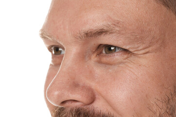Handsome man on white background, closeup view