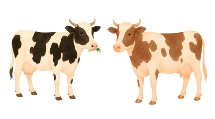 Freehand minimalistic watercolor illustration of a cow isolated on a white background. Hand drawn a child's  watercolour drawing of a cowhide. Farm animal cowlike for design.