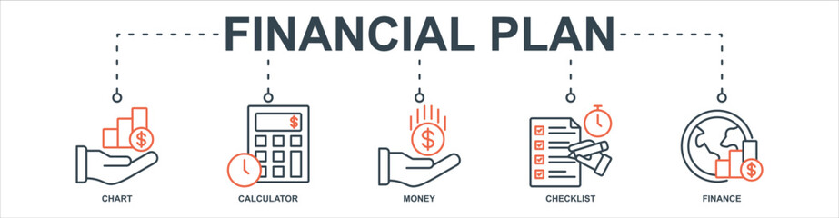 financial plan banner web icon set vector illustration concept with icon of chart, calculator, money, checklist, finance