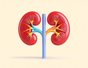 Fun and Colorful 3D Cartoon Depiction of Kidneys with Connecting Ureters and Bladder