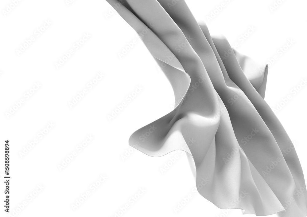 Poster a close-up of a white fabric with a smooth, silky texture. the fabric is draped and folded, creating