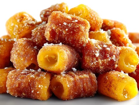 A towering pile of golden, sugardusted Indian sweet treats known as Chenna Murki