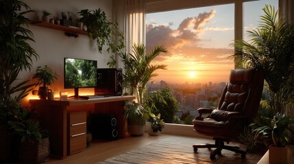 Fototapeta premium Home office sunset view