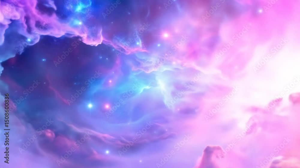 Poster majestic nebula clouds background loop with twinkling stars for space and fantasy visuals