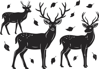  A peaceful deer standing as autumn leaves fall around it.