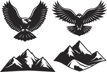 Eagle and Mountain Scene – Soaring Silhouette over Rugged Peaks