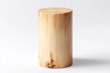 Light wooden cylinder on white background layout