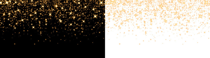 Glistering gold orange dust and starburst particles on a black PNG background. Bright overlay shimmer, sparkle, and confetti effects for festive, luxury, and New Year celebration designs © Ольга Боярина