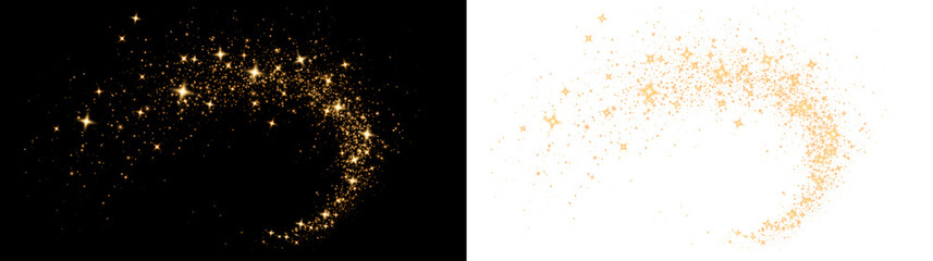 Festive orange sparkle, starburst, and shimmering fireworks on a black background. Glowing particles, warm light, and stardust create a luxurious PNG for holiday and New Year cards