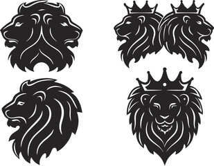 Regal Lion Head Silhouette – Intricate Animal Logo for Branding & Decor