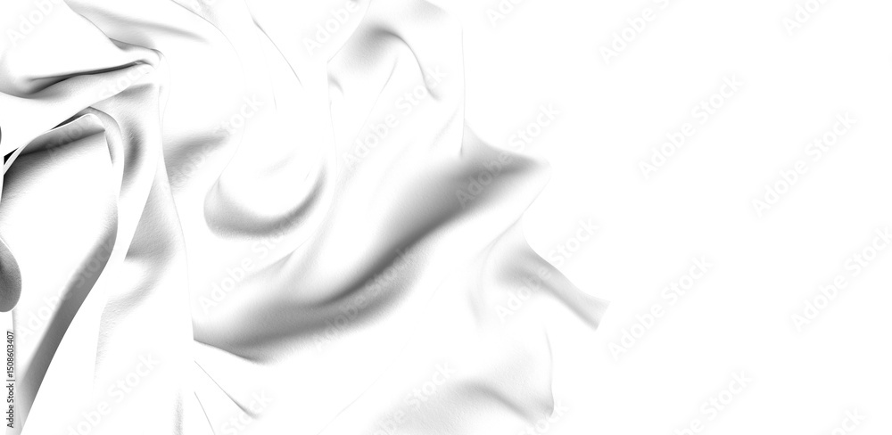 Poster a close-up of a white fabric with a smooth, silky texture. the fabric is draped and folded, creating