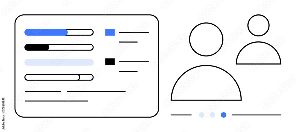 Poster progress bars and text elements beside outlined user avatars. ideal for ui design, team management, 
