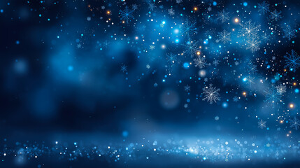 Obraz premium Winter illustration showcases intricate snowflakes floating against a deep blue backdrop, evoking a sense of tranquility and seasonal charm for various creative projects