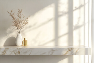 Marble floating shelf in gold-toned luxury interior