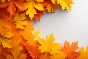 Fototapeta premium 秋色の葉っぱのフレームとコピースペース