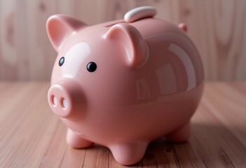 Pink Piggy Bank on Wooden Table for Savings and Financial Planning