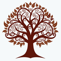 Obraz premium Ornate Brown Tree of Life Illustration Silhouette icon on white background