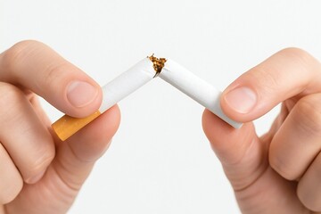 Breaking cigarette in half symbolizing stop smoking and healthy lifestyle choice