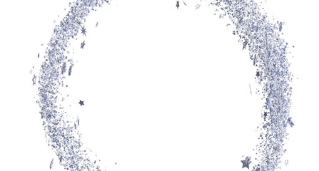 Sparkling silver glitter and stars forming a circular frame. Perfect for holidays, celebrations, and festive designs.