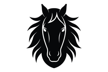 Horse head silhouette vector with flowing mane | elegant black profile design
