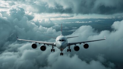 Obraz premium Airplane in sky with clouds in background