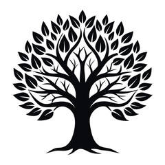 Elegant Line Art Tree of Life Icon on white background