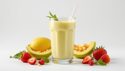 A refreshing smoothie with fruits in the glass