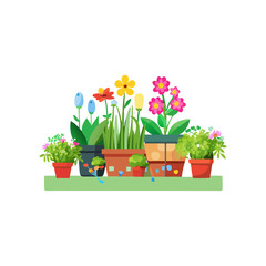 Potted Plants and Flowers in a Garden Scene