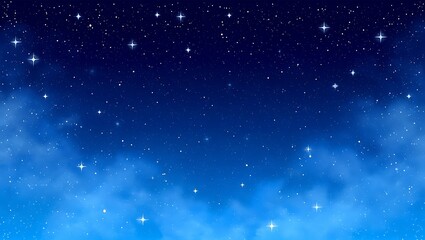 Beautiful Blue Night Sky with Sparkling Stars and Soft Clouds Background