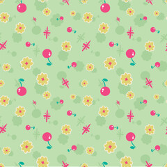Berry and flowers seamless pattern illustration