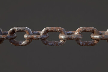 Obraz premium Metal chain lies across the scene and the links are showing rust, which makes the chain appear old and worn due to the oxidation process over time.