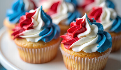 Patriotic Cupcakes with Red, White, and Blue Frosting