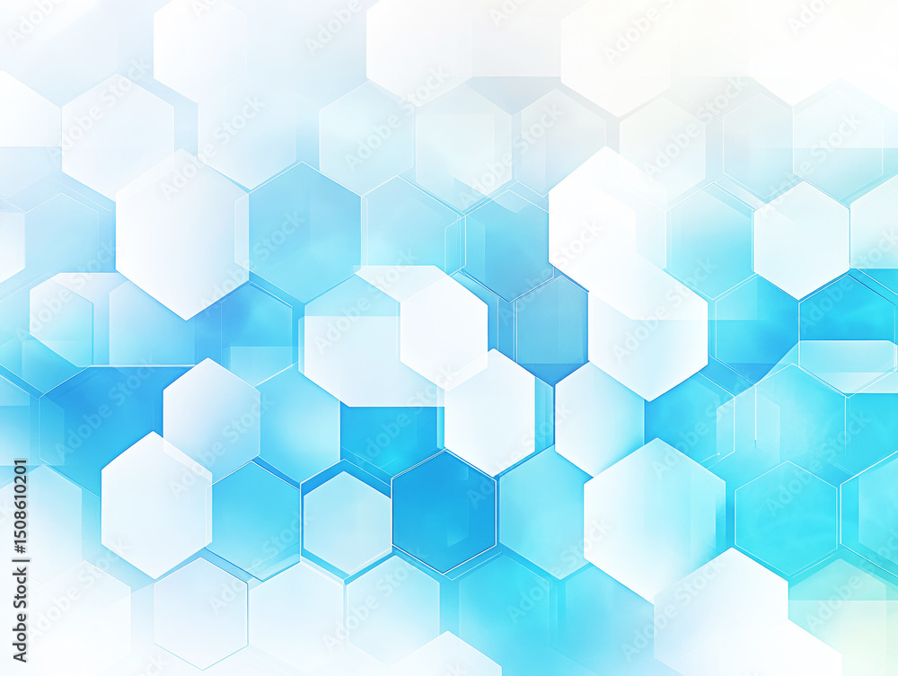 Poster abstract hexagonal pattern in blue tones creates a modern design aesthetic