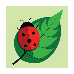Fototapeta premium Vector illustration of a vibrant red ladybug perched upon a green leaf for springtime designs