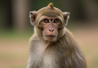 Fototapeta premium Close-up of a monkey, looking directly at the viewer. Soft focus on background