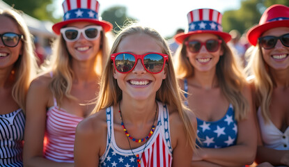 Women Celebrating 4th of July in Patriotic Outfits
