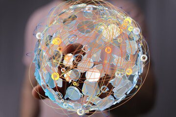 Abstract image of a digital world, showcasing global network connections and data flow.