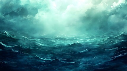 Fototapeta premium Ocean waves seascape wallpaper background with stormy weather and teal blue water surface art