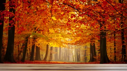 Fotobehang Golden autumn leaves adorn trees in parks, forests, and cities, painting the landscape with the vibrant colors of the season © SBD