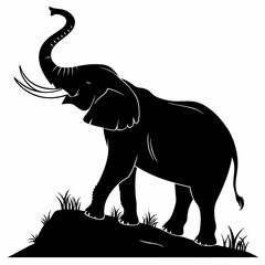 Elephant Silhouette Walking on Grass – Wildlife Vector Illustration