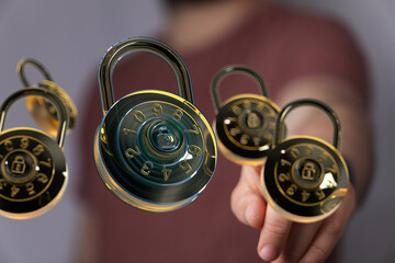 High-quality image of combination locks symbolizing data protection and online security.