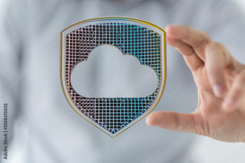 Poster safeguarding your data with robust cloud security solutions. high-tech protection.