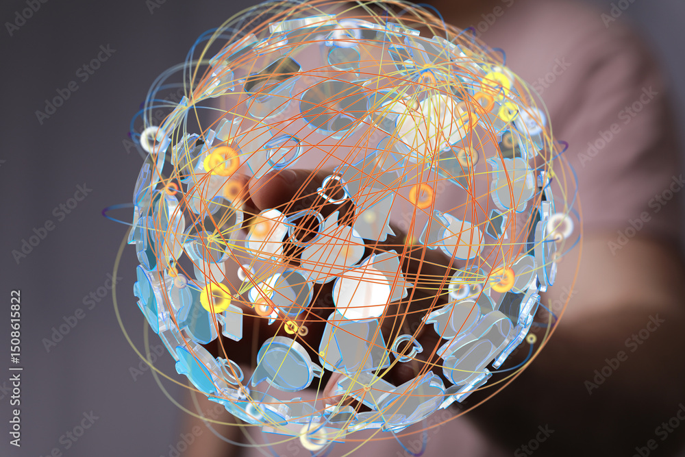 Poster abstract image of a global network, illustrating digital connections and data flow.