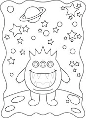 Coloring book for kids. monster cute. Coloring book for adults. space.
