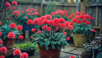 Fototapeta premium Red Cyclamen in Backyard with Bright Flowers and Empty Space for Text
